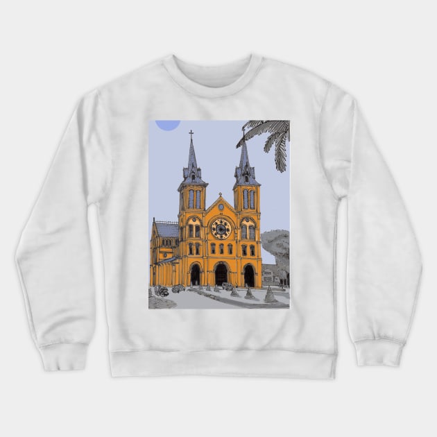 Notre Dame Cathedral of Saigon Vietnam Illustration Crewneck Sweatshirt by Wall-Art-Sketch